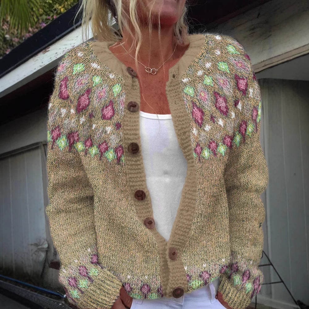 Sophie Loose Fitting Cardigan With Print - Veryra