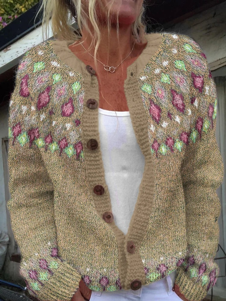 Sophie Loose Fitting Cardigan With Print - Veryra