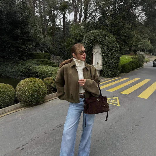 Suede Bomber Jacket Coat - Veryra