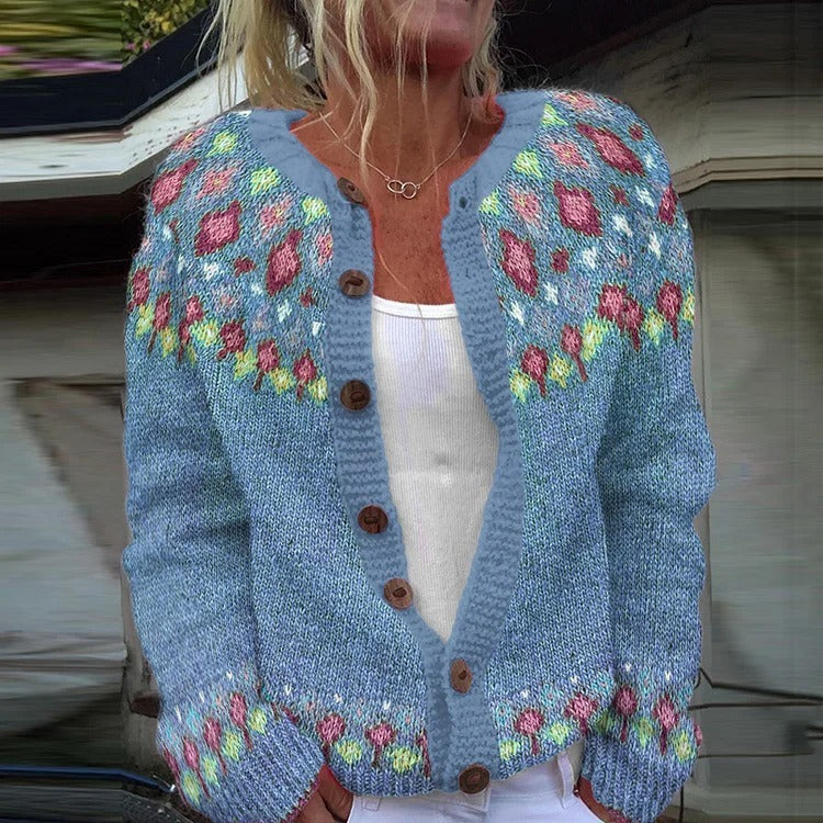 Sophie Loose Fitting Cardigan With Print - Veryra