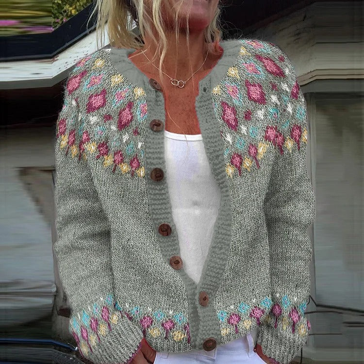 Sophie Loose Fitting Cardigan With Print - Veryra