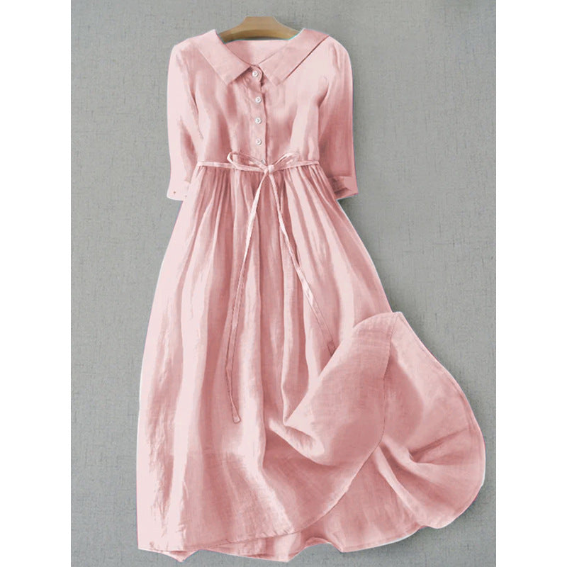 ZULAH | Elegant short-sleeve dress with waist tie null