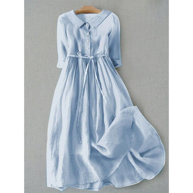 ZULAH | Elegant short-sleeve dress with waist tie null