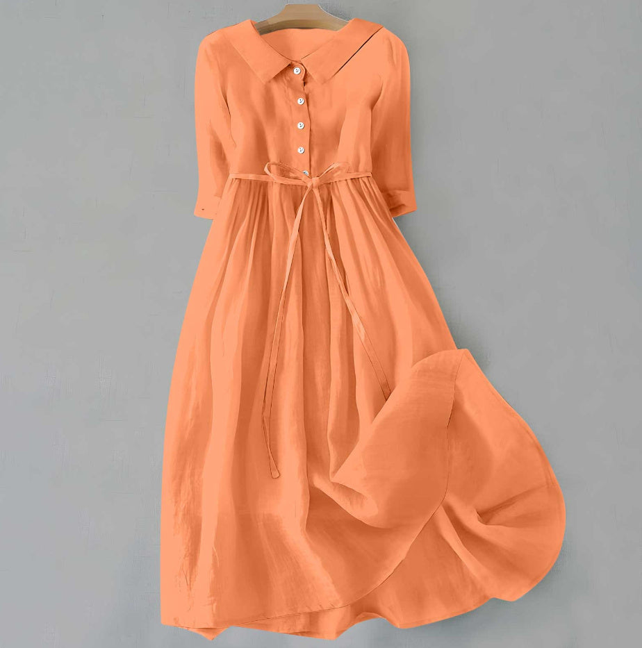 ZULAH | Elegant short-sleeve dress with waist tie null